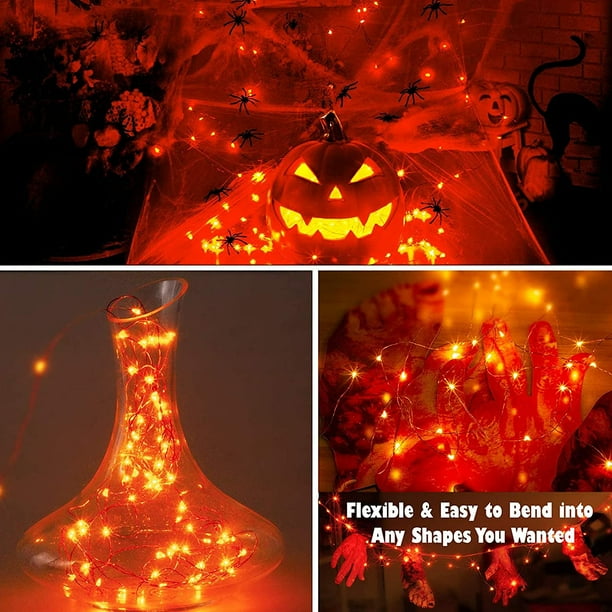 Lyhope Orange Halloween Lights 2 Pack 33ft 100 Led Battery