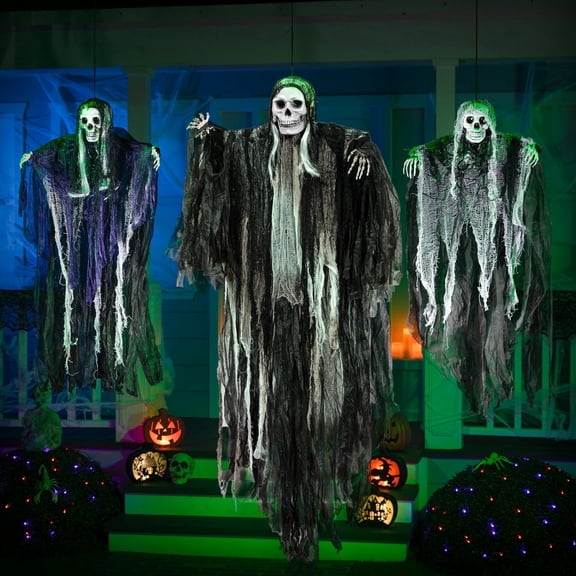 Joyfy 3 Pack Halloween Hanging Skeleton Grim Reaper Decorations,Scary Ghost Figures with Adjustable Arms for Indoor Outdoor Yard Decor