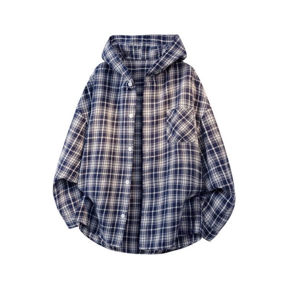 Handshe Men's Hooded Plaid Jacket, Long Sleeve with Button Front and Pocket, Casual Outerwear for Daily Wear and Outdoor Activities
