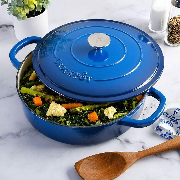 Crock-Pot Dutch Oven 7-qt Round Cast Iron Nonstick In Sapphire Blue with  Lid