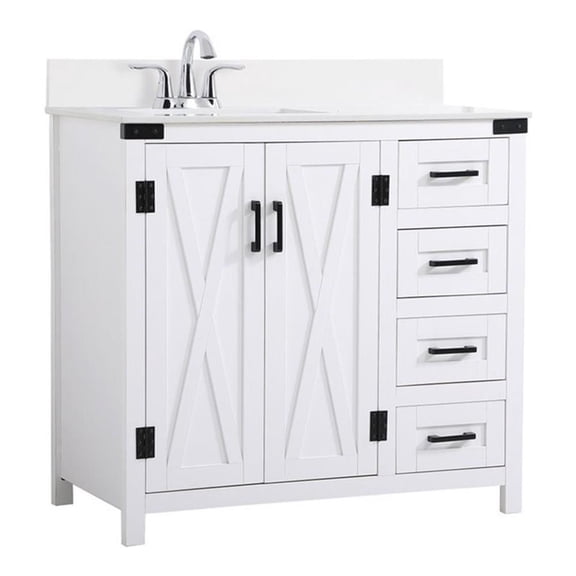 Elegant Decor Grant 36" MDF Wood & Stone Bathroom Vanity with Backsplash - White