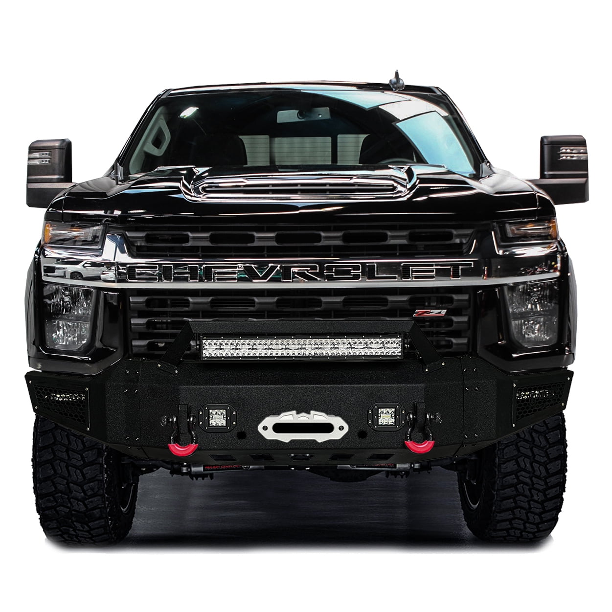 Vijay Compatible with 2020-2021-2022-2023 Chevy Silverado 2500/3500 Front Bumper Textured Black Steel with Light and D-ring