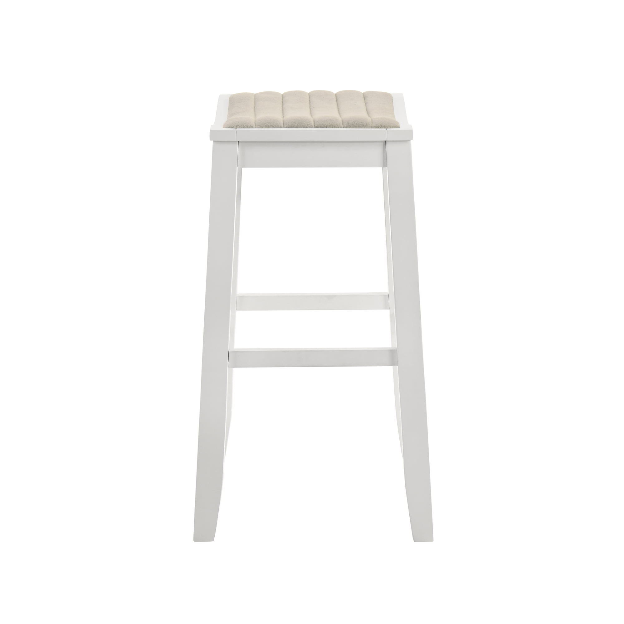 Iyani Coastal Modern Wood Bar Height Kitchen Bar Stool in White Finish with Dune Cloud Fabric Upholstered Seat - Set of 4