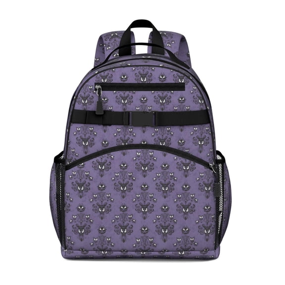 Purple Gothic Bat Pattern Backpack for School,Cute School Bag,Schoolbag with Adjustable Shoulder Straps & Padded Back,15.25"x11.5"x5.25"