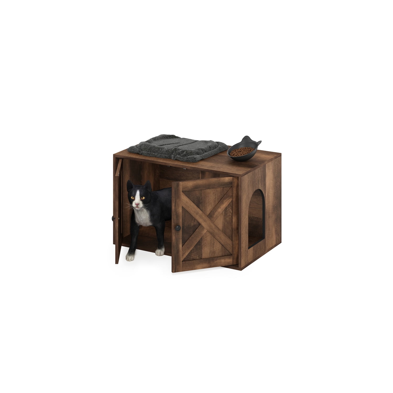 Cat Litter Box Enclosure - Rustic Brown - Hidden Litter Box with Magnet Door