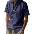 thumbnail image 3 of Dsseng Men‘S Solid Color Linen Collar Short Sleeved Shirt  Loose And Casual Style  Breathable And Comfortable, 3 of 7