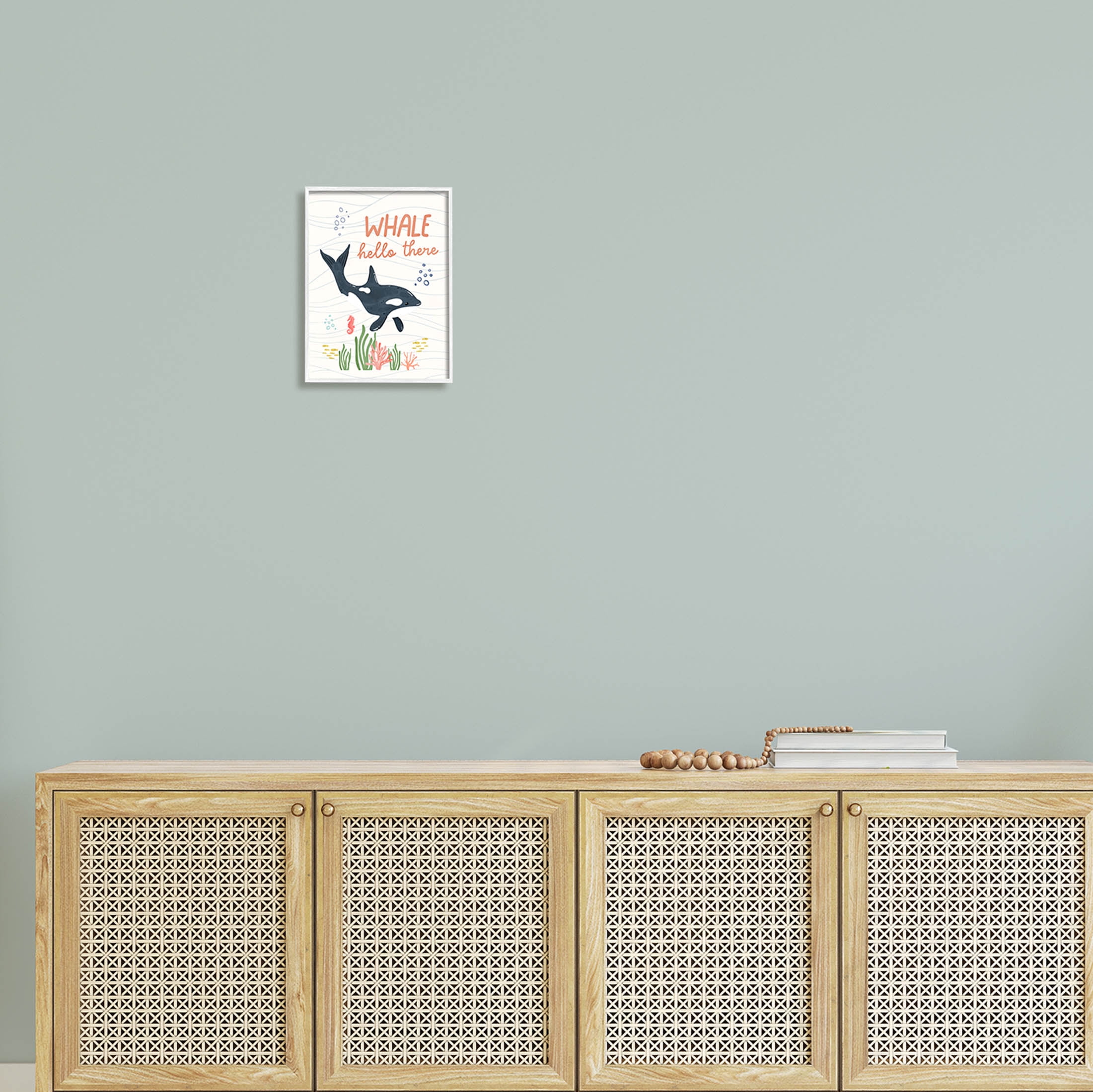 Stupell Industries Whale Hello There Orca Graphic Art White Framed Art Print Wall Art, Design by Nina Blue
