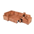 thumbnail image 3 of 120.5 "L-shaped Convertible Sofa Bed with Pull Out Bed and Cup Holders, Modular Sectional Sofa with Durable Suede, for Apartment, Living Room, Orange, 3 of 9