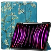 Dteck Case for Apple iPad Pro 12.9-inch 6th 5th 4th 3rd Generation,Smart Leather Folio Kickstand Case Shockproof Rubber Cover with Pen Holder for iPad 12.9" 2022/2021/2020/2018,Flower