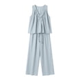 thumbnail image 6 of Women's 2 Piece Outfits Lounge Sets Women's Summer Solid Color V-Neck Shirt Top With Pocket Casual Shorts Set Light Blue Xl, 6 of 6