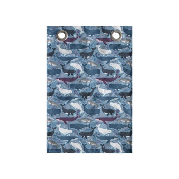 Nautical Hanging Pocket Organizer, Underwater Theme of Various Whales Marine Mammals, Printed Polyester Storage Bag with Pockets, 14" x 20", Olive Green Ruby