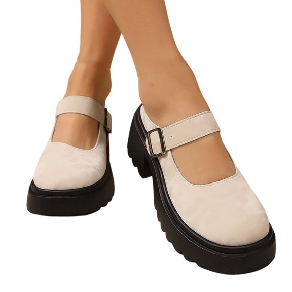 Women's Mary Janes Shoes Platform Dress Low Heel Chunky Pumps Round Toe Ankle Strap Pumps Shoes Oxfords Esther White 37
