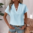 thumbnail image 6 of GUACER Womens Short Sleeve Tops Trendy Cotton Linen V Neck Relaxed Fit Casual T Shirts, 6 of 8