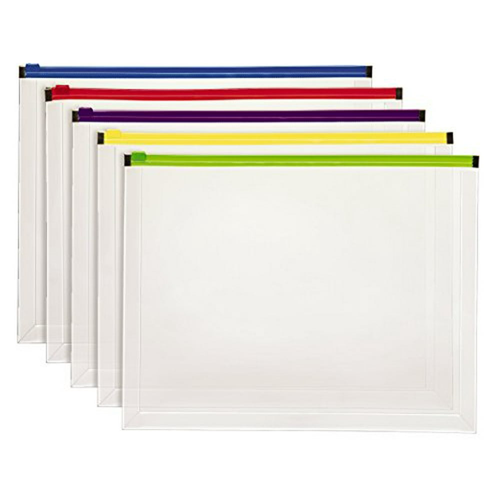 Pendaflex Poly Zip Envelope, Letter Size, Assorted Color Zippers, 5 per