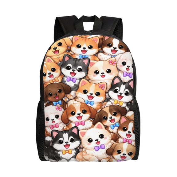 Cute Dog And Cat Backpack Full Front Print Travel Laptop Bag for Men and Women