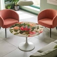 thumbnail image 4 of Pink Rose Elastic Fitted Round Table Cover Retro Flowers Waterproof Outdoor Tablecloth for Holiday Party, Picnic, Patio & Dining Fits Tables Up to 36"-44", 4 of 8