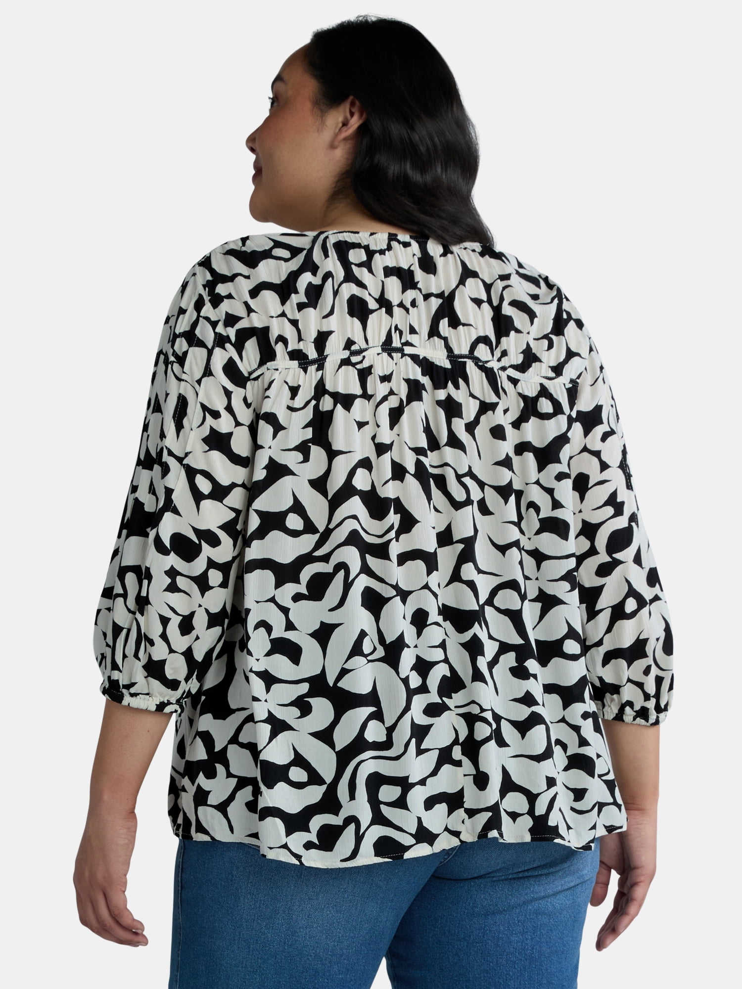 Terra & Sky Women's Plus Size Poet Sleeve Blouse, Sizes 0X-5X