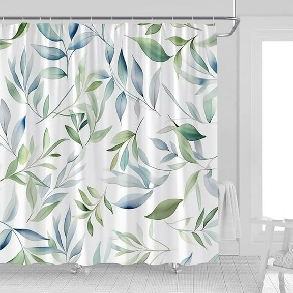 Sage Green Leaves Shower Curtain Watercolor Plant Spring Natural Herb Tree Botanical Modern Fabric Bathroom Decor Curtains with Hooks 48"W x 72"L