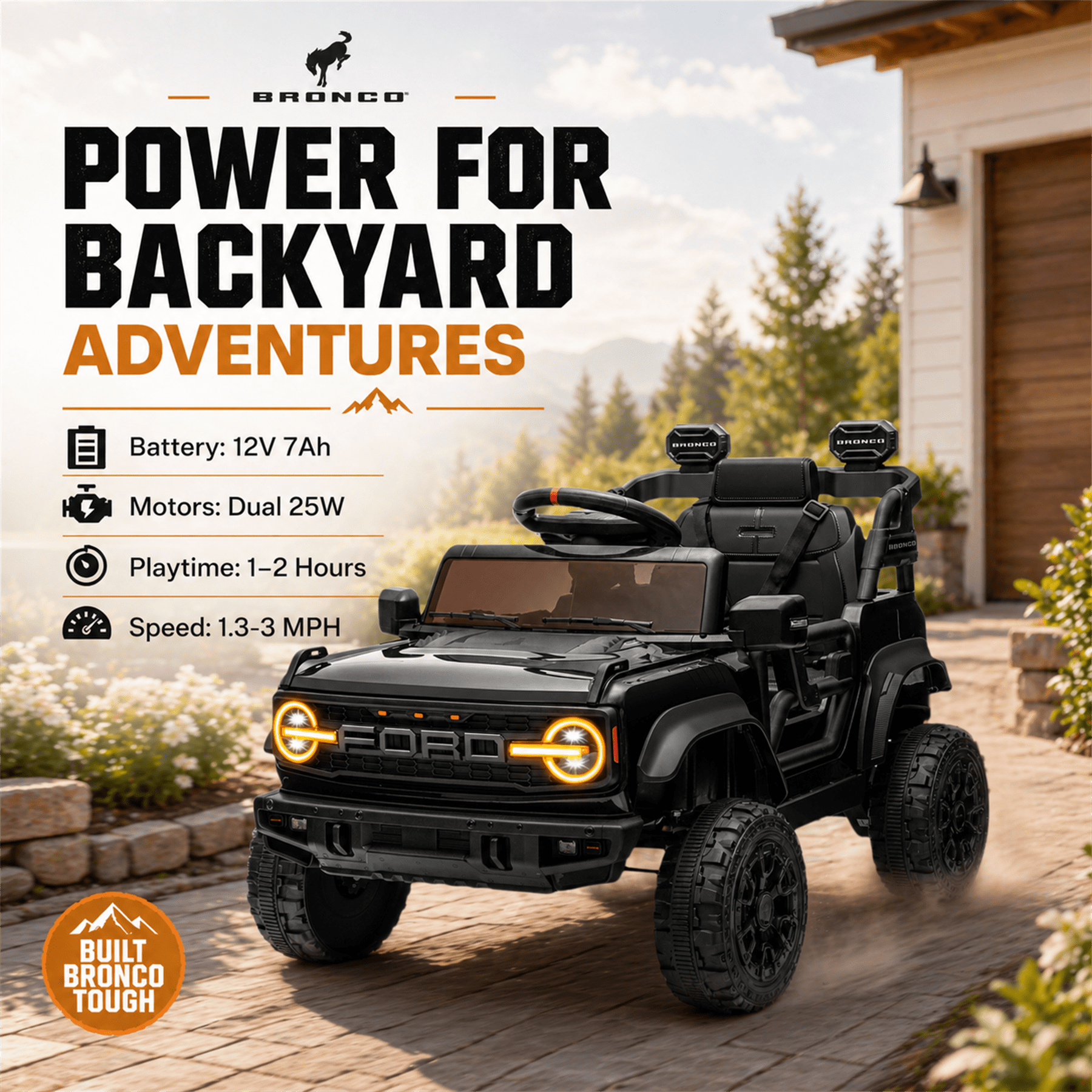 Conchico Licensed Ford Bronco Raptor 12V Kids Ride on Cars with Remote Control, Battery Powered Ride on Toys with All-Terrain Wheels, Toddler Electric Car with Music for Boys Girls 3-5, Black