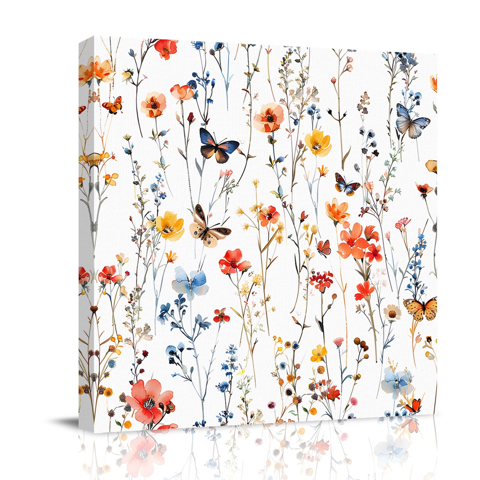 Canvas Wall Art Elegant Spring Floral Framed Canvas Prints for Bedroom Office Watercolor Botanical Butterfly Large Gallery Wrapped Wall Decor for Home Office Gifts 16 x16 Ship Next Day