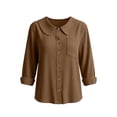 thumbnail image 5 of Dpjklzsn Women's Corduroy Long-Sleeve Peter Pan Collar Button-Front Blouse, 5 of 6