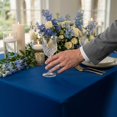 thumbnail image 7 of Restaurantware-Table Tek 72 x 30 Inch Rectangle Table Cover, 1 Washable Spandex Tablecloth - Wrinkle-Free, Durable, Blue Polyester Fitted Tablecloth, For Parties, Banquets, or Weddings,, 7 of 7
