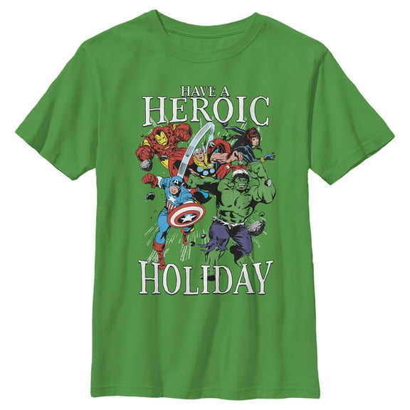 Boy's Marvel Heroic Holiday Avengers Graphic Tee Kelly Green Medium