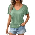thumbnail image 2 of Womens Summer T-Shirts Ruffle Short Sleeve V Neck Dolman Tops with Side Shirring Ruched Loose Fit Shirts Spring Fashion, 2 of 7