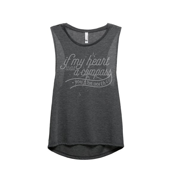 If My Heart Was A Compass You'd Be North Women's Fashion Sleeveless Muscle Tank Top Tee Charcoal Gre