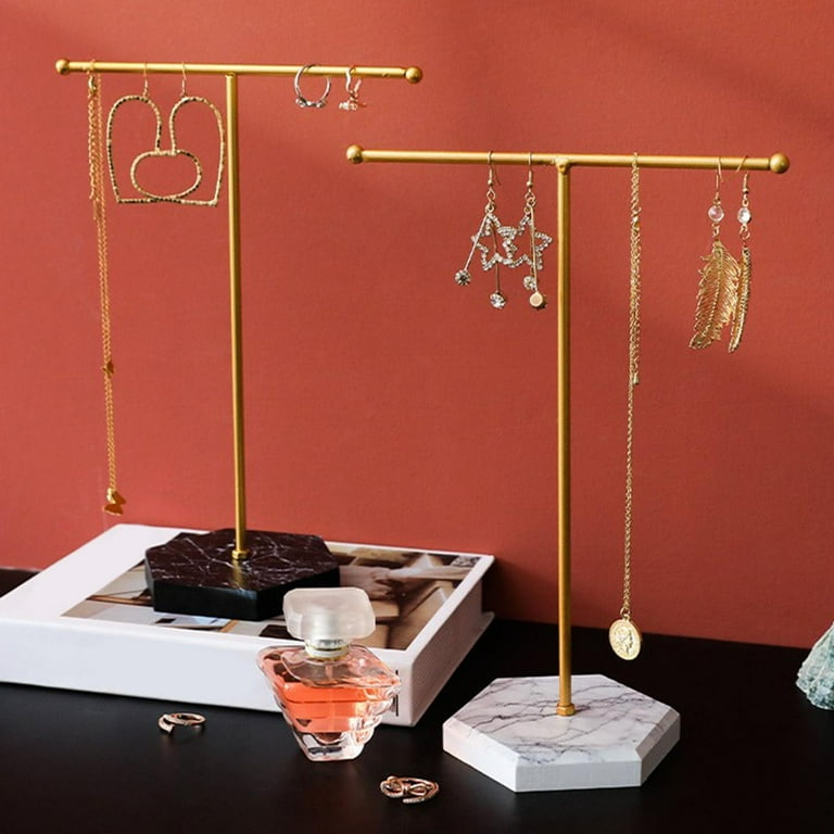 2x Metal Ear Display Holder Hanging Gold Organizer Marble Base for