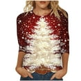 thumbnail image 2 of FDGIU Plus Size Christmas Tops for Women, Festive 3/4 Sleeve Crewneck T-Shirt, Cute Holiday Print Loose Fit Tunic for 2025, 2 of 5
