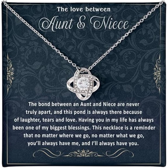 Aunt & Niece Gifts for Birthdays with Message Card and LED Box, Love Knot Necklace, Mothers Day & Christmas, Wedding Day Gift from Bride to Aunt, Jewelry for Women