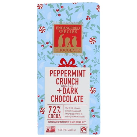 Endangered Species Chocolate Dark Chocolate Bar With Peppermint Crunch Penguin, 3 Oz