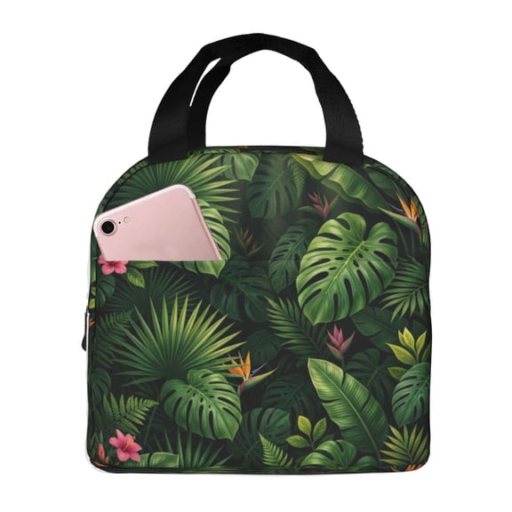 Tropical Lunch Box Reusable Cooler Handbag Front Pocket Handheld Portable Thermal Meal Tote for Women Men Work Office