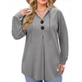 thumbnail image 3 of WellSize Hoodies for Women Plus Size Long Sleeve Lightweight Sweatshirts Button Tunic Fall Tops V Neck Pullover, 3 of 8