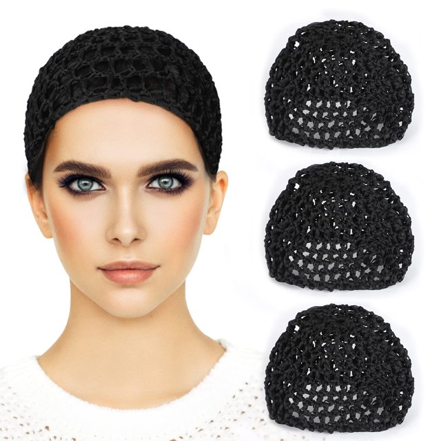 4 Piezas de Malla de Ganchillo para el Cabello para Mujer, Redecilla de Ganchillo de Punto de Rayón Suave, Accesorio para Dormir (Negro)
