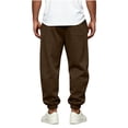 thumbnail image 6 of Men's Solid Color Cuffed Wide Leg Joggers Elastic High Waist Deep Side Pockets Soft Loose Cut for Daily Errands Weekend Trips Brown M, 6 of 6