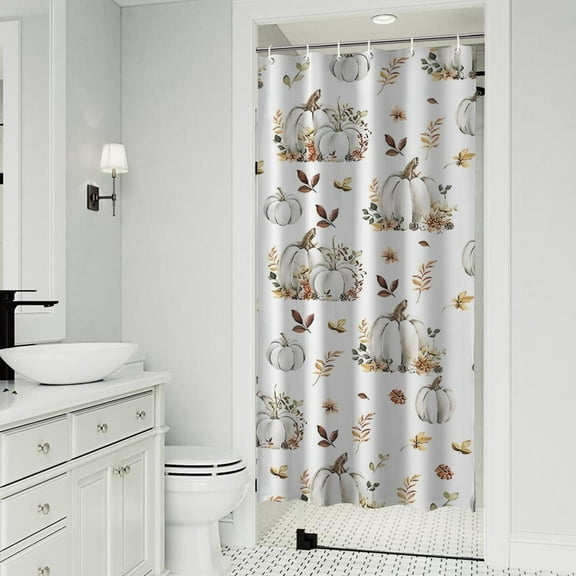 Fall Pumpkins Leaves Pattern Shower Curtain 36"x72" ,Bathroom Decorative Shower Curtains Set with 12 Hooks,Modern Waterproof Washable Shower Curtain