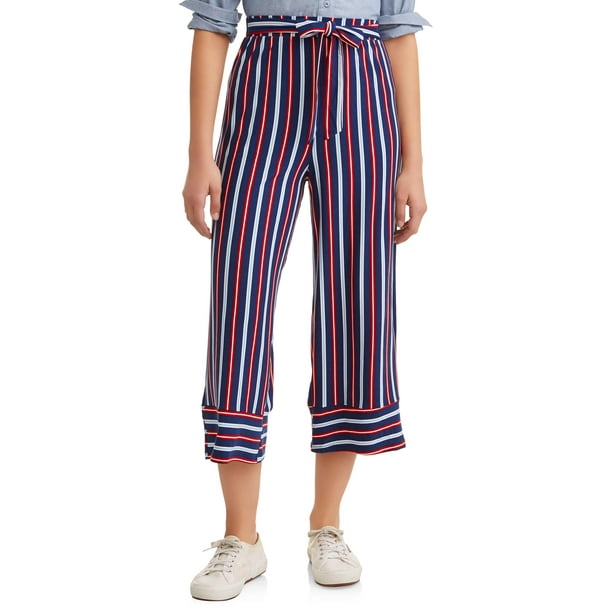 No Comment Juniors' Yummy Wide Leg Crop Pants with Tie Waist