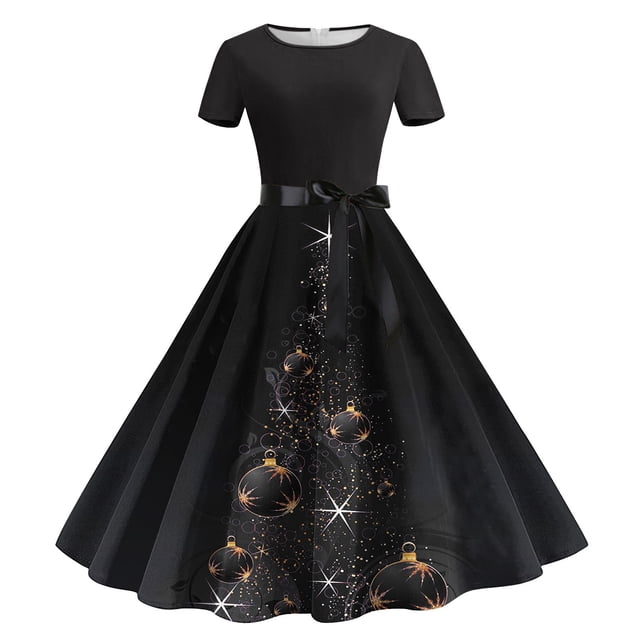 Mefallenssiah Robe Décontractée à Imprimé Floral pour Femmes, Manches Courtes, Col Rond, Hauteur Genou