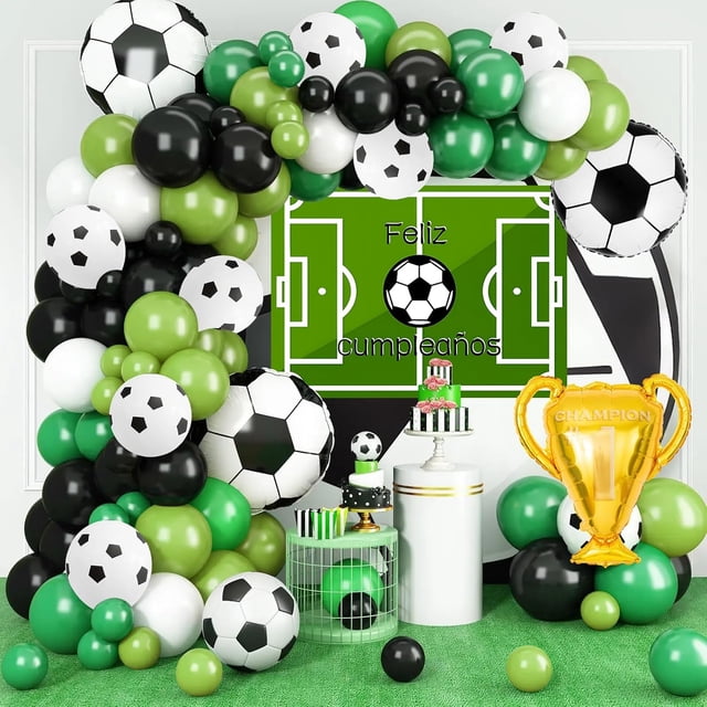 Yanonmyfd Globos Metálicos Fútbol Copa Balón, 116PCS Globos de Fútbol, Decoración de Soccer para Fiesta Temática de Fútbol, Fiesta Cumpleaños Globo Soccer Champion, para Fans (Fútbol B),Fútbol A