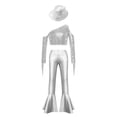thumbnail image 3 of Haitryli Kids Girls Street Hip Hop Jazz Dance Outfit Sequin Tassel Crop Top And Metallic Bell Bottom Pants And Hat Set Silver 14, 3 of 7