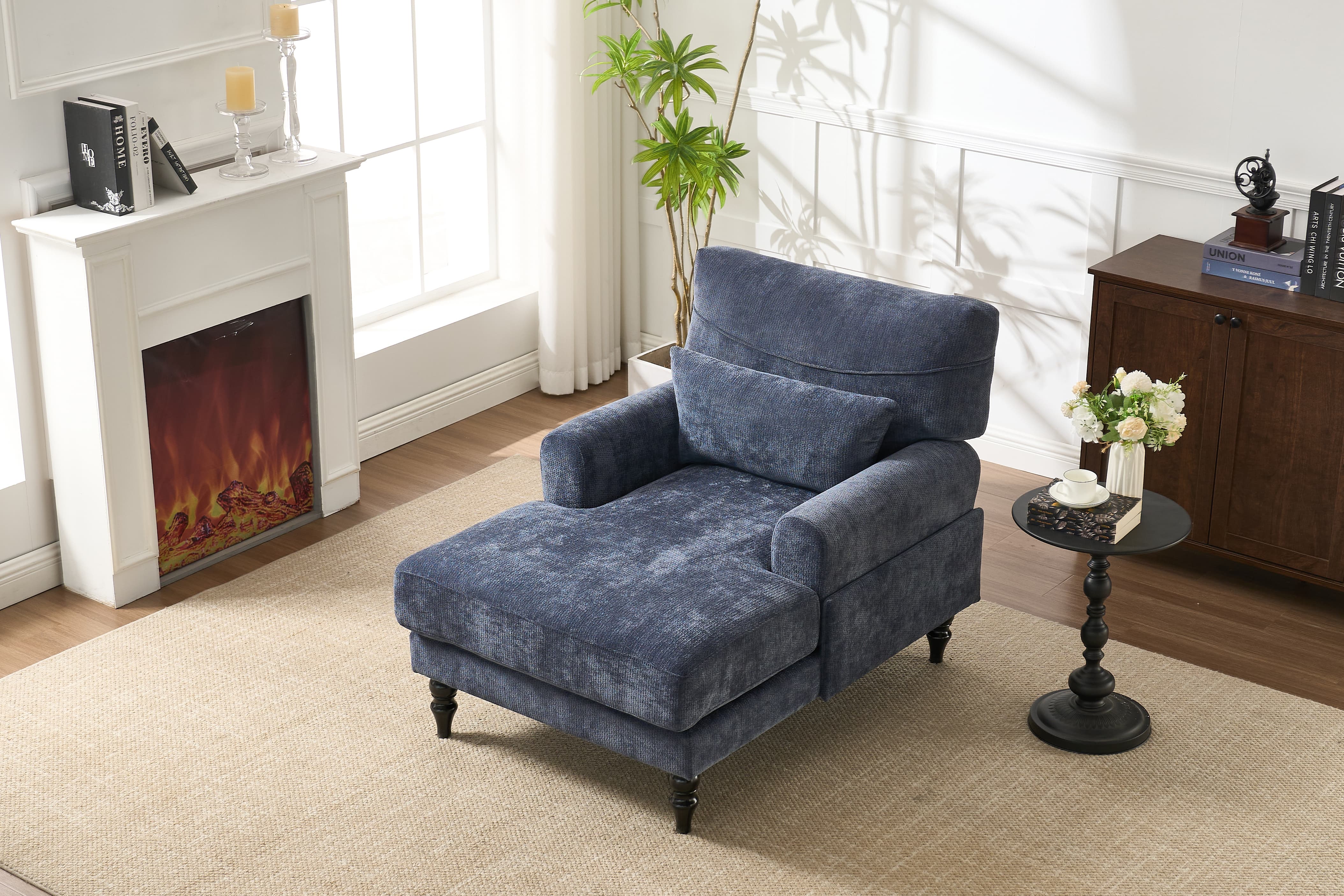 Chaise Lounge Indoor, Modern Upholstered Sleeper Chair and Sleeper Sofa for Living Room, Small Space, Blue
