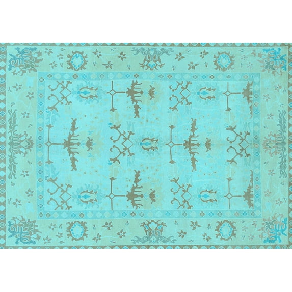 Ahgly Company Indoor Rectangle Oriental Light Blue Traditional Area Rugs, 7' x 9'