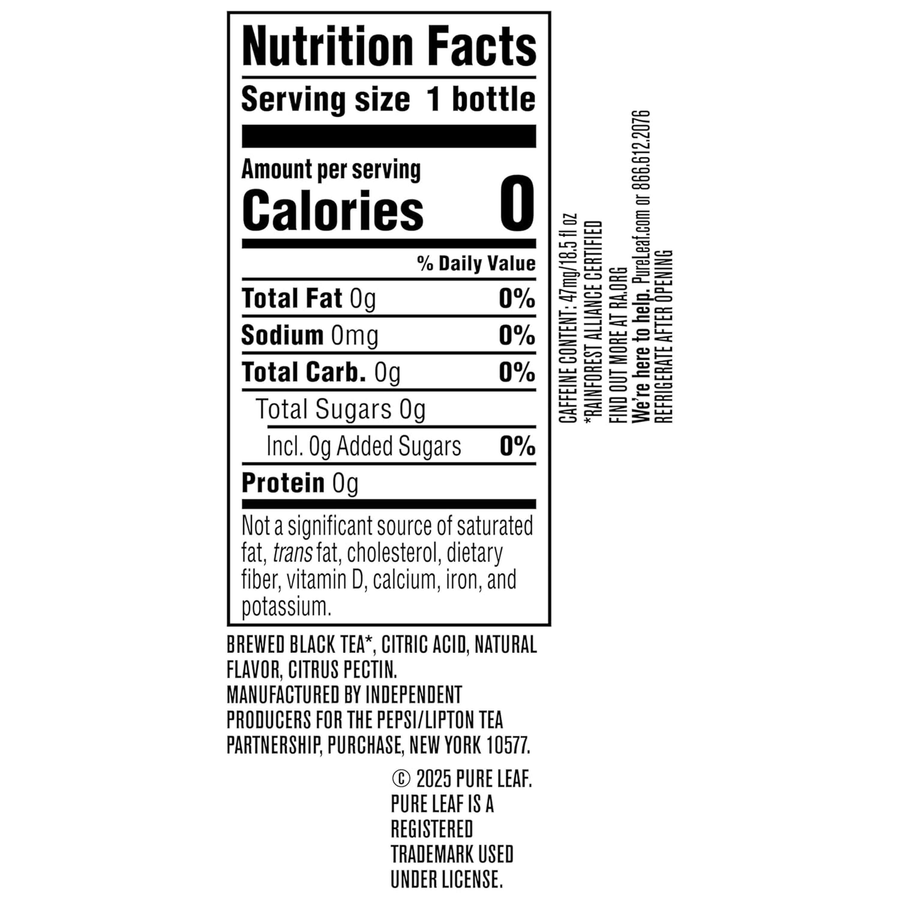 Pure Leaf Unsweetened Lemon Iced Tea, Bottled Tea Drink, 18.5 fl oz, 12 Pack Bottles
