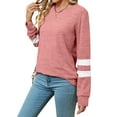 thumbnail image 4 of Hibeli Women Striped Colorblock Long Sleeve Crew Neck Lightweight Sweatshirt, 4 of 7