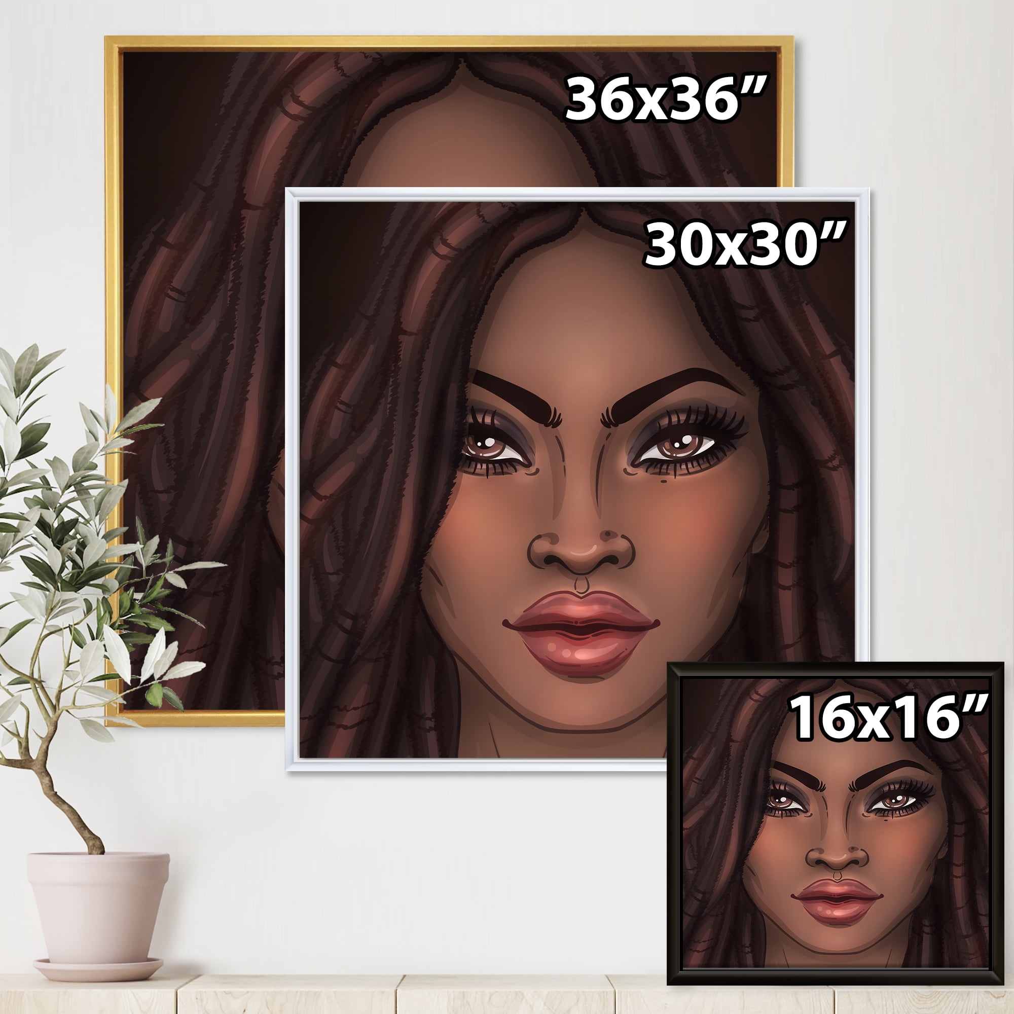 Designart 'Portrait of Afro American Woman I' Modern Framed Canvas Wall Art Print