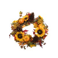 Way To Celebrate Harvest Pumpkin and Sunflower Wreath