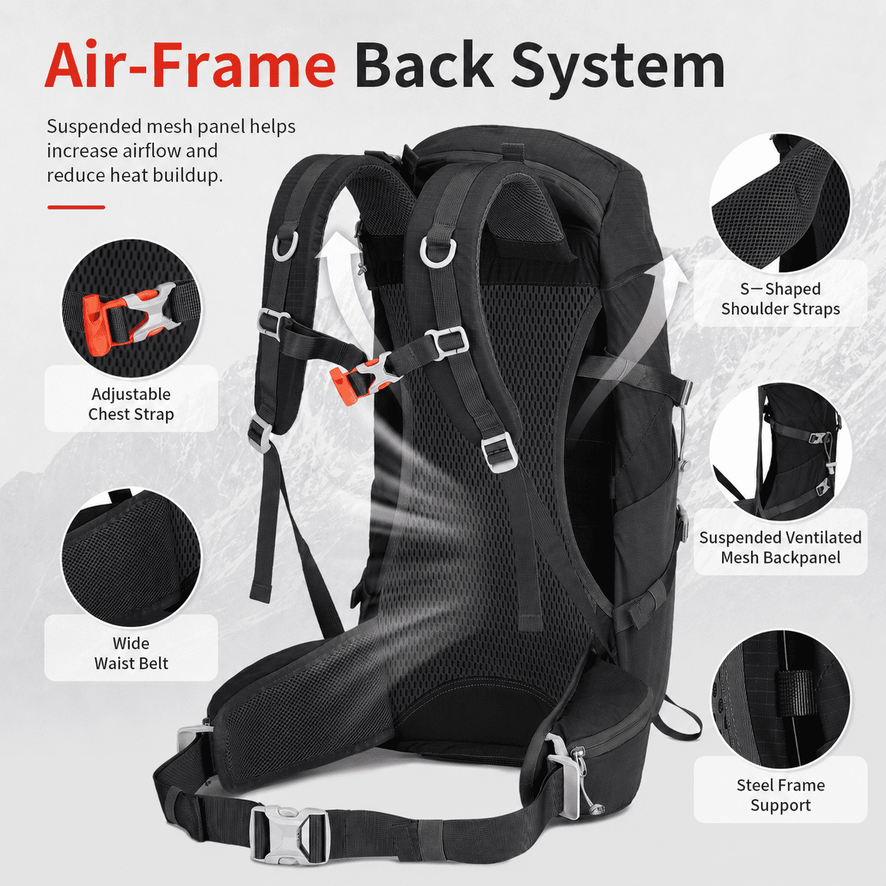 JIDIZHE 32L Polar Explorer Hiking Backpack, Lightweight Water-Resistant Outdoor Travel Backpack for Men & Women, Black
