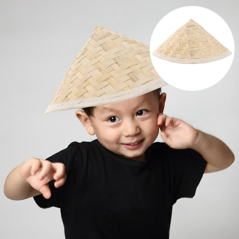 BESTONZON 23.5x14.5cm Traditional Chinese Oriental Bamboo Straw Cone Garden  Fishing Hat Adult Rice Hat for Children Kids